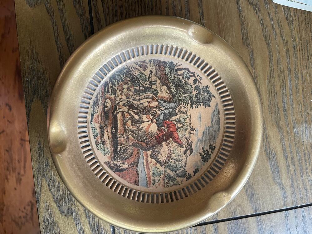 Vintage Fratelli Fanciullacci Italy Pottery Ashtray Horse Rider Hunting Scene